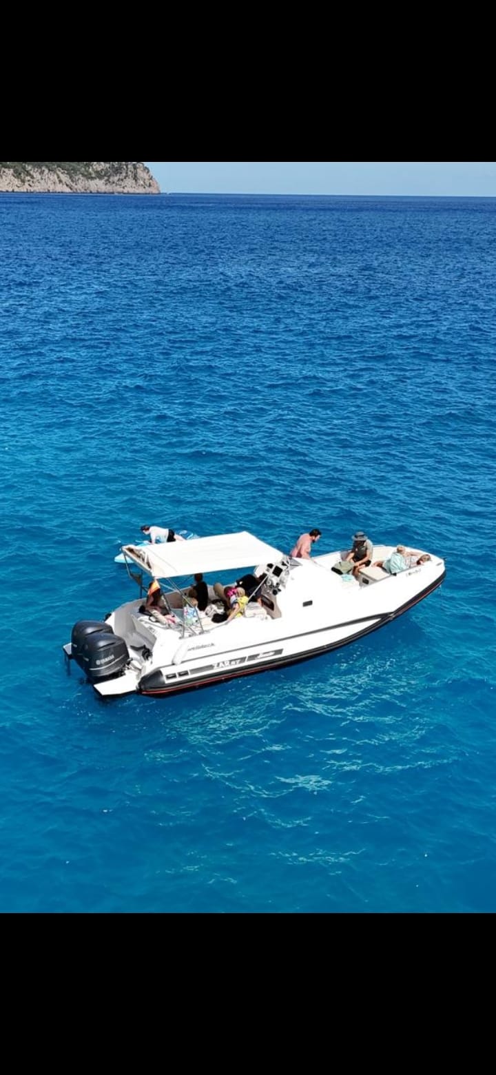 Aerial view of the boat cruising